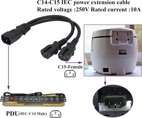 (2 pack) IEC320 C14 to 2 x C13 Y Splitter AC Power Plug Extension Cable,10A 125A Dual C13 to C14 PDU Style Computer AC Power Cord for Computer LED HDTV Monitor&Scanner (0.3m/1ft)(C14 to 2xC13) in Kuwait