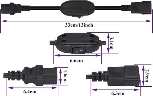 (2 Pack) IEC320 C14 to C13 Power AC Adapter Cable C13 to C14 with Switch Cord C13 Female to C14 Male PDU Power Supply Extension Cord for Computer LED HDTV Monitor(0.3m/1ft)(C14 to C13/Switch) in Kuwait