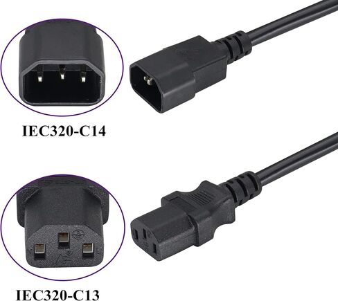 (2 Pack) IEC320 C14 to C13 Power AC Adapter Cable C13 to C14 with Switch Cord C13 Female to C14 Male PDU Power Supply Extension Cord for Computer LED HDTV Monitor(0.3m/1ft)(C14 to C13/Switch) in Kuwait