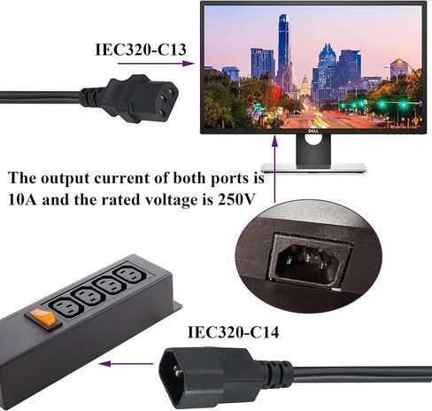 (2 Pack) IEC320 C14 to C13 Power AC Adapter Cable C13 to C14 with Switch Cord C13 Female to C14 Male PDU Power Supply Extension Cord for Computer LED HDTV Monitor(0.3m/1ft)(C14 to C13/Switch) in Kuwait