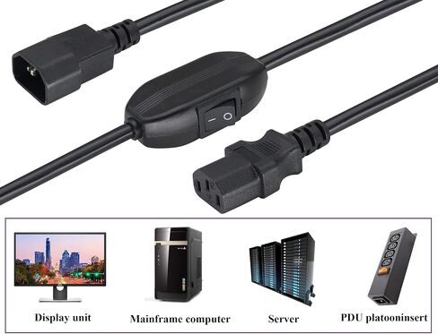 (2 Pack) IEC320 C14 to C13 Power AC Adapter Cable C13 to C14 with Switch Cord C13 Female to C14 Male PDU Power Supply Extension Cord for Computer LED HDTV Monitor(0.3m/1ft)(C14 to C13/Switch) in Kuwait