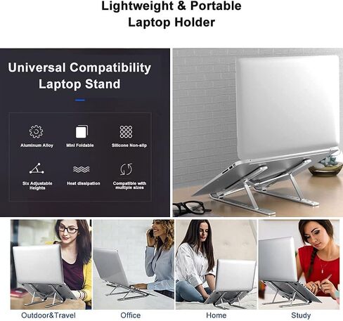 ZHJINGYU Laptop Stand, Aluminum Alloy Laptop Holder,Adjustable Portable Desktop Mount Compatible with 10-15.6 Inch (Silver) in Saudi Arabia