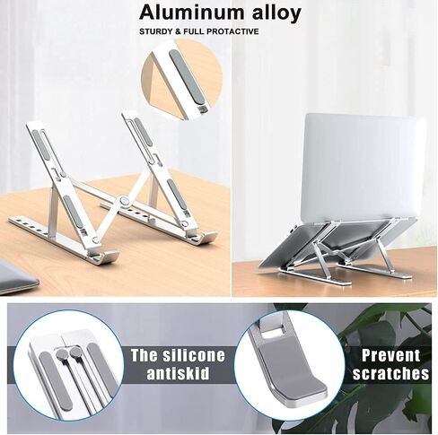 ZHJINGYU Laptop Stand, Aluminum Alloy Laptop Holder,Adjustable Portable Desktop Mount Compatible with 10-15.6 Inch (Silver) in Saudi Arabia