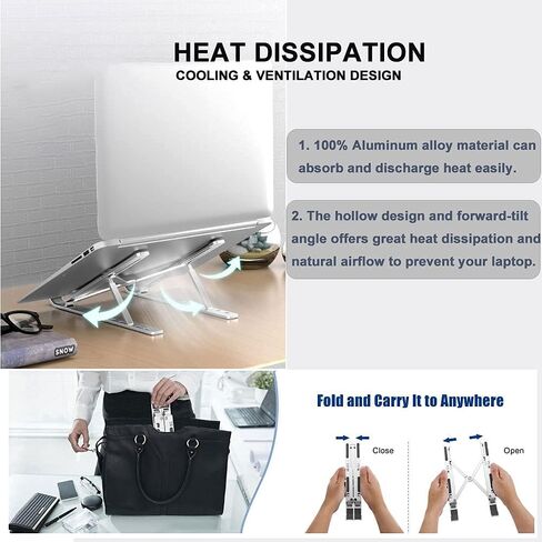 ZHJINGYU Laptop Stand, Aluminum Alloy Laptop Holder,Adjustable Portable Desktop Mount Compatible with 10-15.6 Inch (Silver) in Saudi Arabia