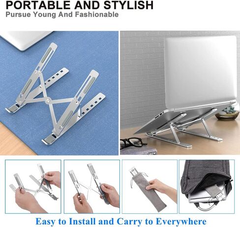 ZHJINGYU Laptop Stand, Aluminum Alloy Laptop Holder,Adjustable Portable Desktop Mount Compatible with 10-15.6 Inch (Silver) in Saudi Arabia