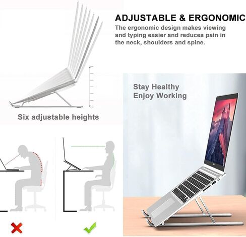 ZHJINGYU Laptop Stand, Aluminum Alloy Laptop Holder,Adjustable Portable Desktop Mount Compatible with 10-15.6 Inch (Silver) in Saudi Arabia