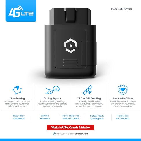 Amcrest GPS Tracker للمركبات - بدون عقود - تتبع في الوقت الحقيقي، سياج جغرافي، بيانات obd لمدة عام، تثبيت سهل التوصيل والتشغيل، تنبيهات وتقارير فورية، تتبع المركبات والأحباء، التنشيط مطلوب in Kuwait