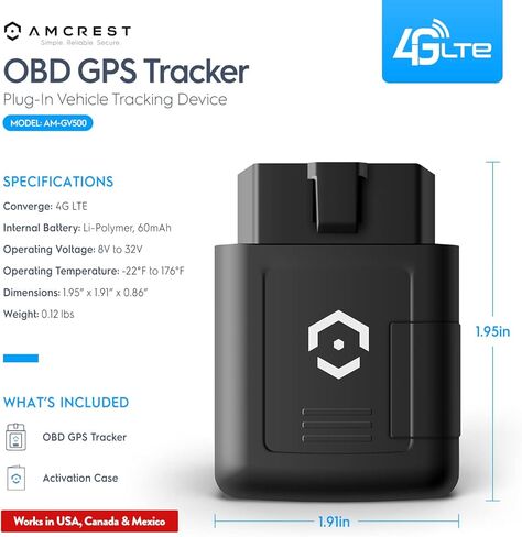 Amcrest GPS Tracker للمركبات - بدون عقود - تتبع في الوقت الحقيقي، سياج جغرافي، بيانات obd لمدة عام، تثبيت سهل التوصيل والتشغيل، تنبيهات وتقارير فورية، تتبع المركبات والأحباء، التنشيط مطلوب in Kuwait