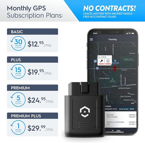 Amcrest GPS Tracker للمركبات - بدون عقود - تتبع في الوقت الحقيقي، سياج جغرافي، بيانات obd لمدة عام، تثبيت سهل التوصيل والتشغيل، تنبيهات وتقارير فورية، تتبع المركبات والأحباء، التنشيط مطلوب in Kuwait