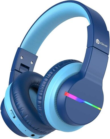 iClever BTH12 Kids Bluetooth Headphones 85H Playtime with LED Lights Travel | SafeSound Tech, Stereo Sound, USB C Charging AUX Cable Over Ear Built-in Mic, Kids Wireless Headphones for Toddler Boys Girls in Kuwait