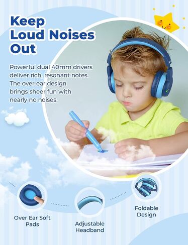 iClever BTH12 Kids Bluetooth Headphones 85H Playtime with LED Lights Travel | SafeSound Tech, Stereo Sound, USB C Charging AUX Cable Over Ear Built-in Mic, Kids Wireless Headphones for Toddler Boys Girls in Kuwait
