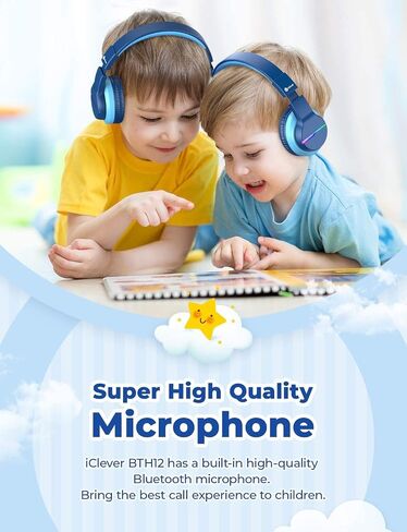 iClever BTH12 Kids Bluetooth Headphones 85H Playtime with LED Lights Travel | SafeSound Tech, Stereo Sound, USB C Charging AUX Cable Over Ear Built-in Mic, Kids Wireless Headphones for Toddler Boys Girls in Kuwait