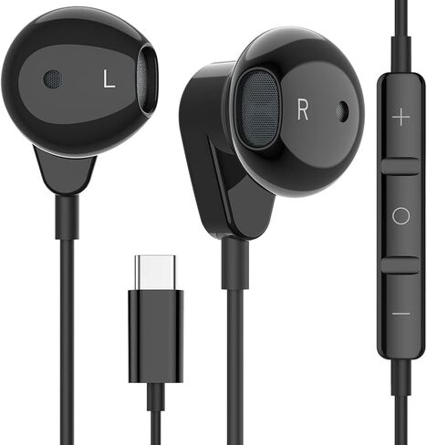 سماعات اذن سلكية ستيريو ثلاثية الابعاد بمنفذ USB C مع ميكروفون للتحكم في مستوى الصوت متوافقة مع ايباد برو وسامسونج جالكسي اس 23 واس 22 الترا وايه 53 واس 21 زد فليب 4 وبكسل 7 و6 و32 بت/384 كيلو هرتز من in Kuwait