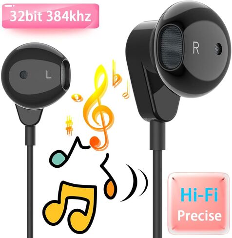 سماعات اذن سلكية ستيريو ثلاثية الابعاد بمنفذ USB C مع ميكروفون للتحكم في مستوى الصوت متوافقة مع ايباد برو وسامسونج جالكسي اس 23 واس 22 الترا وايه 53 واس 21 زد فليب 4 وبكسل 7 و6 و32 بت/384 كيلو هرتز من in Kuwait
