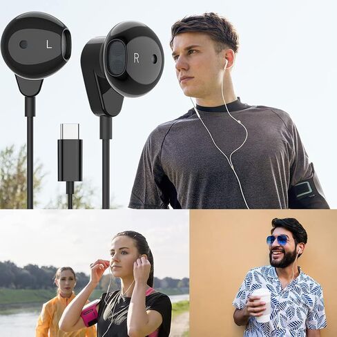 سماعات اذن سلكية ستيريو ثلاثية الابعاد بمنفذ USB C مع ميكروفون للتحكم في مستوى الصوت متوافقة مع ايباد برو وسامسونج جالكسي اس 23 واس 22 الترا وايه 53 واس 21 زد فليب 4 وبكسل 7 و6 و32 بت/384 كيلو هرتز من in Kuwait