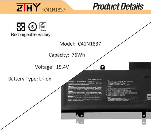 New C41N1837 Battery Replacement for ASUS Rog Zephyrus GA502 GA502D GA502DU GA502GU GA502IV GU502 GU502DU GU502GV GU502LU GU502LW GU502LV GX502GV GX502GW GU532 GX532 GU532GU GU532GV GX532GV GX532GW in Saudi Arabia