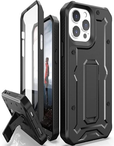 CaseBorne Compatible with iPhone 13 Pro Max Case - [Up to 21 Feet Drop Proof] - Military Grade Heavy Duty Cover with Built-in Screen Protector and Stand - Black in Saudi Arabia