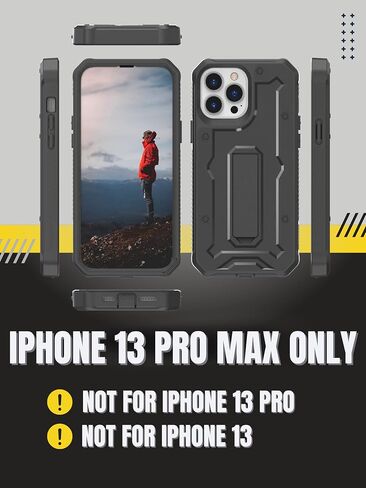 CaseBorne Compatible with iPhone 13 Pro Max Case - [Up to 21 Feet Drop Proof] - Military Grade Heavy Duty Cover with Built-in Screen Protector and Stand - Black in Saudi Arabia