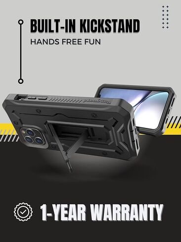 CaseBorne Compatible with iPhone 13 Pro Max Case - [Up to 21 Feet Drop Proof] - Military Grade Heavy Duty Cover with Built-in Screen Protector and Stand - Black in Saudi Arabia
