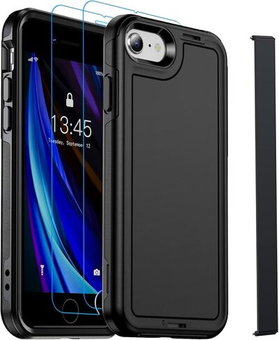 jaroco لهاتف iPhone SE Case 2022/2020، iPhone 8/7 [مقاوم للصدمات] [مقاوم للغبار] [حماية من السقوط من الدرجة العسكرية] [عبوتان من واقي الشاشة] جراب هاتف عالي التحمل لكامل الجسم 4.7 بوصة - أسود in Kuwait