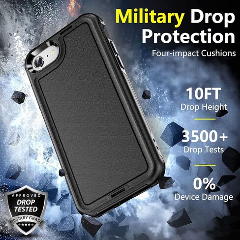 jaroco لهاتف iPhone SE Case 2022/2020، iPhone 8/7 [مقاوم للصدمات] [مقاوم للغبار] [حماية من السقوط من الدرجة العسكرية] [عبوتان من واقي الشاشة] جراب هاتف عالي التحمل لكامل الجسم 4.7 بوصة - أسود in Kuwait