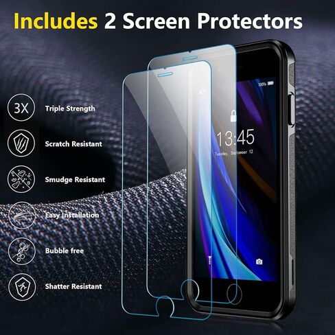 jaroco لهاتف iPhone SE Case 2022/2020، iPhone 8/7 [مقاوم للصدمات] [مقاوم للغبار] [حماية من السقوط من الدرجة العسكرية] [عبوتان من واقي الشاشة] جراب هاتف عالي التحمل لكامل الجسم 4.7 بوصة - أسود in Kuwait