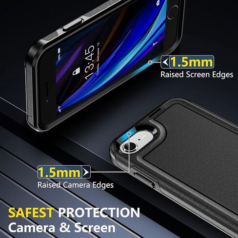 jaroco لهاتف iPhone SE Case 2022/2020، iPhone 8/7 [مقاوم للصدمات] [مقاوم للغبار] [حماية من السقوط من الدرجة العسكرية] [عبوتان من واقي الشاشة] جراب هاتف عالي التحمل لكامل الجسم 4.7 بوصة - أسود in Kuwait