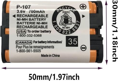 بطارية هاتف لاسلكية BAOBIAN 3.6 فولت 700 مللي أمبير في الساعة HHR-P107 قابلة لإعادة الشحن متوافقة مع هاتف باناسونيك HHR-P107 HHRP107 HHR-P107A HHRP107A هاتف لاسلكي (عبوة من 2) in Kuwait
