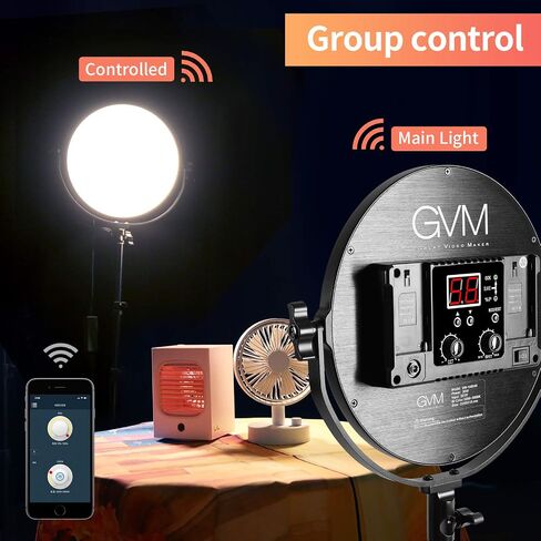 مجموعة مصابيح LED دائرية ناعمة ثنائية اللون CRI97+ من جي في ام، 30 واط CCT 3200-5600 كلفن مع تحكم عن طريق التطبيق للتصوير الفوتوغرافي/الاستوديو/تصوير فيديو العاب اليوتيوب in Kuwait