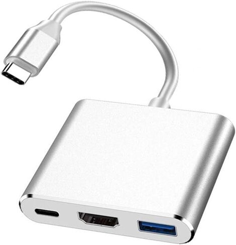 USB C to HDMI Adapter,USB C Type C Multiport Adapter, 3 in 1 Hub Thunderbolt 3 Converter to HDMI 4K Output USB 3.0 Port and USB-C PD Charging Port,Compatible for MacBook/Chromebook (Silver) in Kuwait