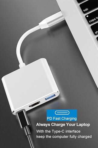 USB C to HDMI Adapter,USB C Type C Multiport Adapter, 3 in 1 Hub Thunderbolt 3 Converter to HDMI 4K Output USB 3.0 Port and USB-C PD Charging Port,Compatible for MacBook/Chromebook (Silver) in Kuwait