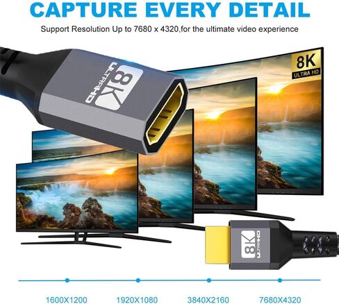 كابل تمديد xiwai HDMI 2.1 ذكر إلى أنثى فائق الدقة 8K 60 هرتز 4K 120 هرتز 48 جيجا بايت في الثانية مع سلك HDMI صوتي ثلاثي الأبعاد أسود 0.5 متر in Saudi Arabia