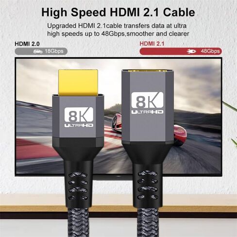 كابل تمديد xiwai HDMI 2.1 ذكر إلى أنثى فائق الدقة 8K 60 هرتز 4K 120 هرتز 48 جيجا بايت في الثانية مع سلك HDMI صوتي ثلاثي الأبعاد أسود 0.5 متر in Saudi Arabia