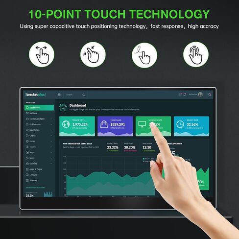 شاشة iFoo المحمولة تعمل باللمس مقاس 15.6 بوصة لأجهزة الكمبيوتر المحمول 1080 بكسل، شاشة USB-C محمولة فائقة النحافة للسفر مع حامل معدني، شاشة ألعاب HDR للعناية بالعين ذات 10 نقاط (لا تعمل باللمس iPhone) in Kuwait
