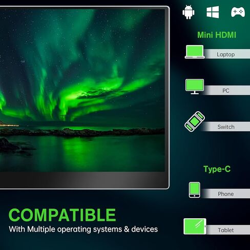 شاشة iFoo المحمولة تعمل باللمس مقاس 15.6 بوصة لأجهزة الكمبيوتر المحمول 1080 بكسل، شاشة USB-C محمولة فائقة النحافة للسفر مع حامل معدني، شاشة ألعاب HDR للعناية بالعين ذات 10 نقاط (لا تعمل باللمس iPhone) in Kuwait