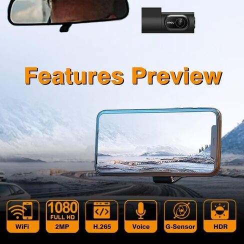 كاميرا Imou Mini Body Dash Camera T200 طقم كابل ركن السيارة المجاني، تسجيل حلقة التوصيل البيني 124 درجة FOV TF بطاقة نظام متعدد اللغات، مستشعر G، شاشة وقوف السيارات 24 ساعة، التطبيق، دعم 128 جيجابايت بحد أقصى in Kuwait