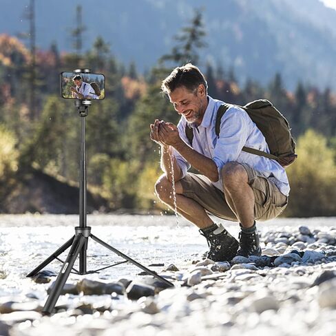 حامل ثلاثي للهاتف مقاس 60 بوصة من Aureday، حامل ثلاثي القوائم لعصا سيلفي الكل في واحد لهواتف iPhone وAndroid، حامل ثلاثي محمول لهاتف iPhone مع جهاز تحكم عن بعد لتسجيل الفيديو/السيلفي/مدونات الفيديو/البث المباشر in Kuwait