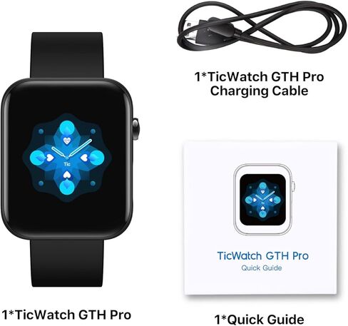 Ticwatch GTH Pro Smartwatch Arty Heart Health and Dual Sensor Technology 5ATM Waterproof GPS Fitness Tracker with Heart Rate & Sleep Monitor Blood Oxygen for Men Women iOS/Android Compatible in Kuwait