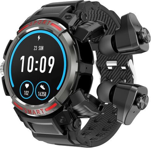 GT100 2 in 1 Smartwatch with TWS Earbuds 1.43 Inch 128MB Round Waterproof Music MP3 Speaker NFC Smart Watch Bluetooth Headphones Health Monitor Sports Fitness Tracke (Black) in Saudi Arabia