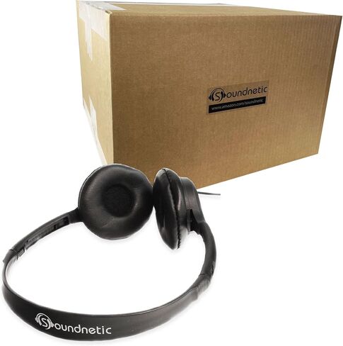 Soundnetic SN313 Bulk Classroom Headphones 100 Pack – Wired On-Ear Stereo Headphones for Students K-12, Leatherette Earpads, 3.5mm Jack, Compatible with Chromebook, Laptop, Computer – School Pack in Kuwait