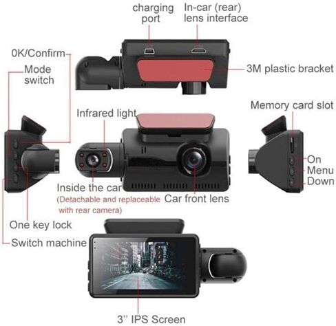 2 Lens Car Video Recorder HD1080P Dash Cam Car Black Box 3.0inch IPS Camera Recorder Night Vision G-Sensor Loop Recording Dvr in Saudi Arabia