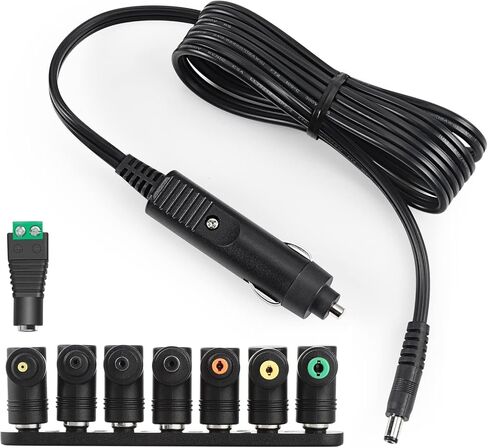 شاحن سيارة 12 فولت 5 أمبير - 18AWG تيار مستمر في سلك طاقة 12 فولت 5.5 × 2.1 مم إلى ولاعة السجائر مع 8 موصلات لوسادة الظهر للتدليك، ومشغل DVD، ونظام تحديد المواقع العالمي، ومكبرات صوت بلوتوث 5FTCable أسود in Kuwait