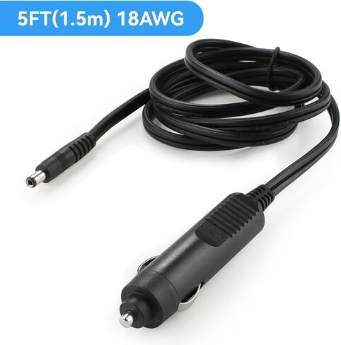 شاحن سيارة 12 فولت 5 أمبير - 18AWG تيار مستمر في سلك طاقة 12 فولت 5.5 × 2.1 مم إلى ولاعة السجائر مع 8 موصلات لوسادة الظهر للتدليك، ومشغل DVD، ونظام تحديد المواقع العالمي، ومكبرات صوت بلوتوث 5FTCable أسود in Kuwait