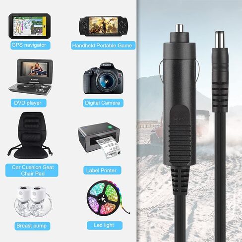 شاحن سيارة 12 فولت 5 أمبير - 18AWG تيار مستمر في سلك طاقة 12 فولت 5.5 × 2.1 مم إلى ولاعة السجائر مع 8 موصلات لوسادة الظهر للتدليك، ومشغل DVD، ونظام تحديد المواقع العالمي، ومكبرات صوت بلوتوث 5FTCable أسود in Kuwait