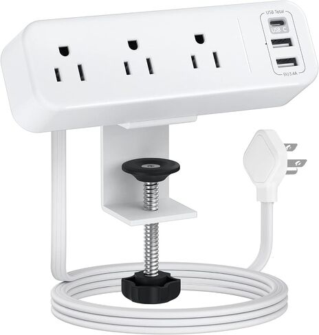3 Outlet Desk Clamp Power Strip with USB C, Black Flat Plug Desktop Edge Clamp Power Socket Connect 6.5 ft Thin Extension Cord for 1.6 inch Tables in Kuwait