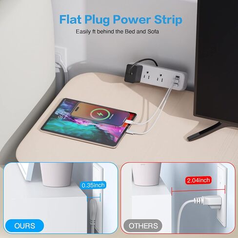 3 Outlet Desk Clamp Power Strip with USB C, Black Flat Plug Desktop Edge Clamp Power Socket Connect 6.5 ft Thin Extension Cord for 1.6 inch Tables in Kuwait