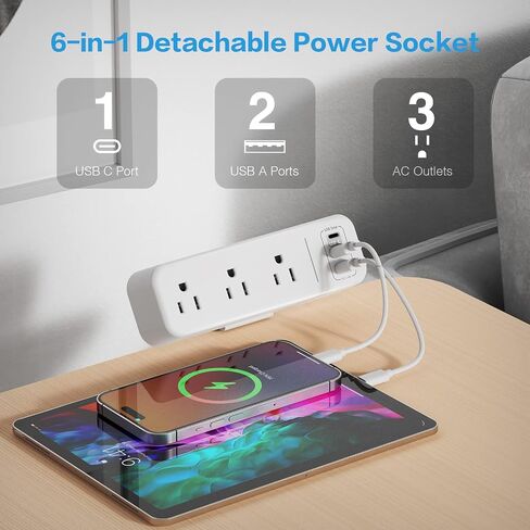 3 Outlet Desk Clamp Power Strip with USB C, Black Flat Plug Desktop Edge Clamp Power Socket Connect 6.5 ft Thin Extension Cord for 1.6 inch Tables in Kuwait