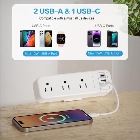 3 Outlet Desk Clamp Power Strip with USB C, Black Flat Plug Desktop Edge Clamp Power Socket Connect 6.5 ft Thin Extension Cord for 1.6 inch Tables in Kuwait