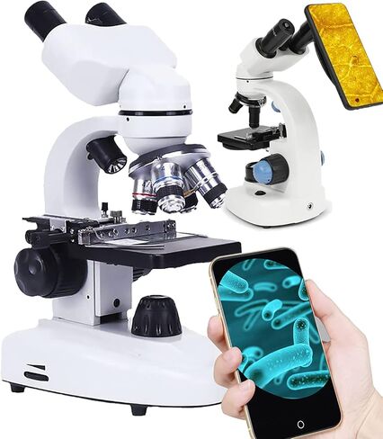 40x-10000x Led Binocular Compound Microscope, with Microscope Slides Set + Phone Adapter, for Children, Adults, School Laboratory Home Education in Saudi Arabia