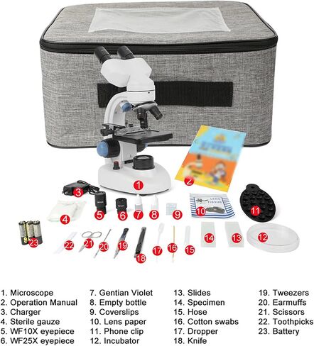 40x-10000x Led Binocular Compound Microscope, with Microscope Slides Set + Phone Adapter, for Children, Adults, School Laboratory Home Education in Saudi Arabia